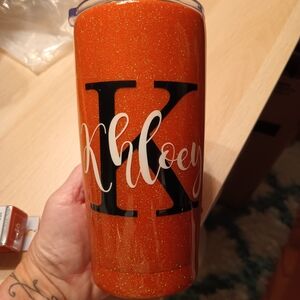 Personalized Orange Glitter Tumbler